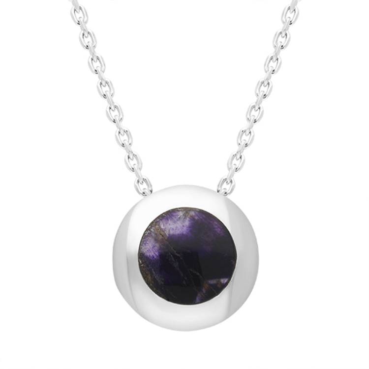 Sterling Silver Blue John Round Framed Necklace - Option1 Value Silver