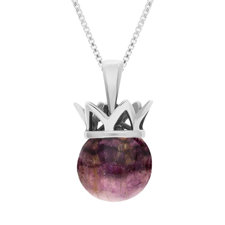 Sterling Silver Blue John Royal Coronet 11mm Bead Pendant - Silver