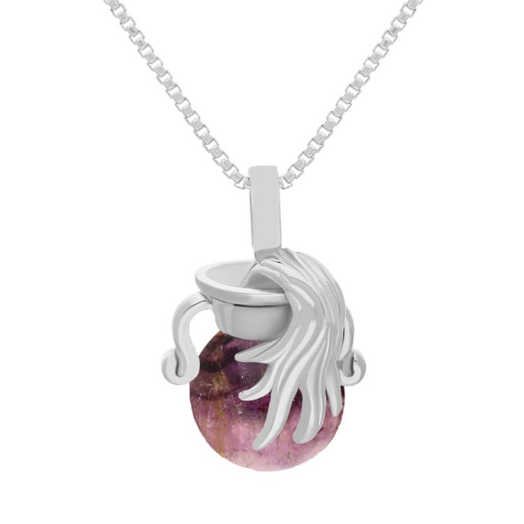 Sterling Silver Blue John Zodiac Aquarius 8mm Bead Pendant - Silver