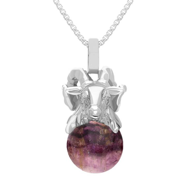 Sterling Silver Blue John Zodiac Aries 8mm Bead Pendant - Silver