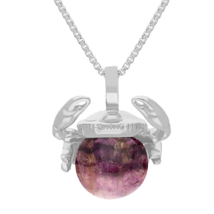Sterling Silver Blue John Zodiac Cancer 8mm Bead Pendant - Silver