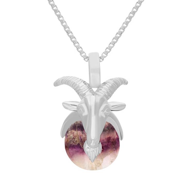 Sterling Silver Blue John Zodiac Capricorn 9mm Bead Pendant - Silver