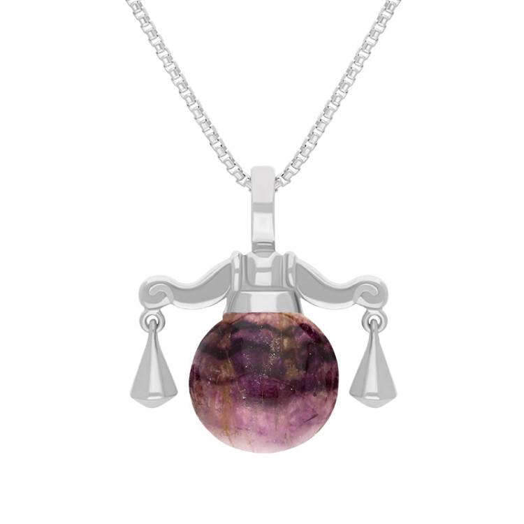 Sterling Silver Blue John Zodiac Libra 8mm Bead Pendant - Silver