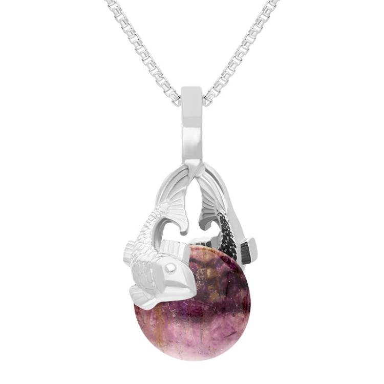 Sterling Silver Blue John Zodiac Pisces 8mm Bead Pendant - Silver