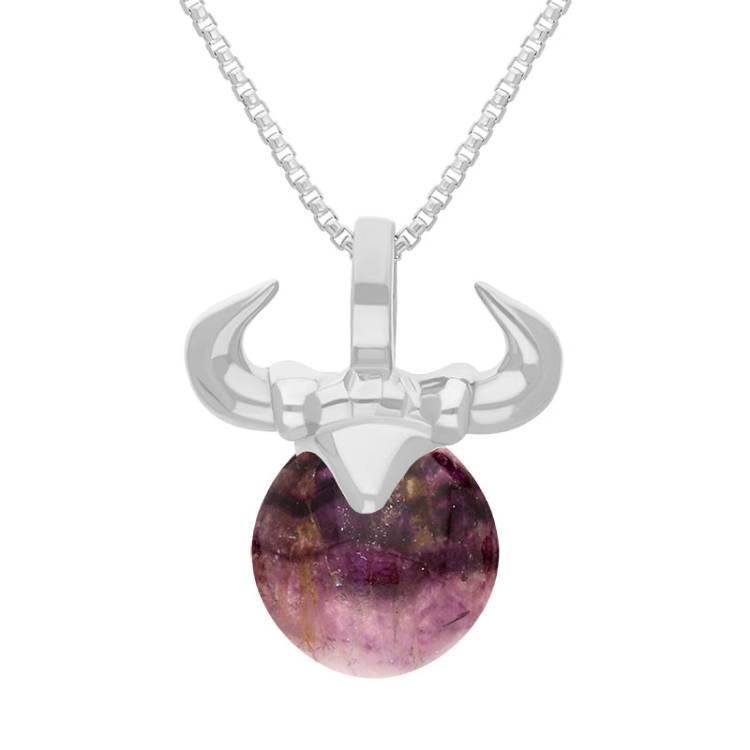 Sterling Silver Blue John Zodiac Taurus 10mm Bead Pendant - Silver