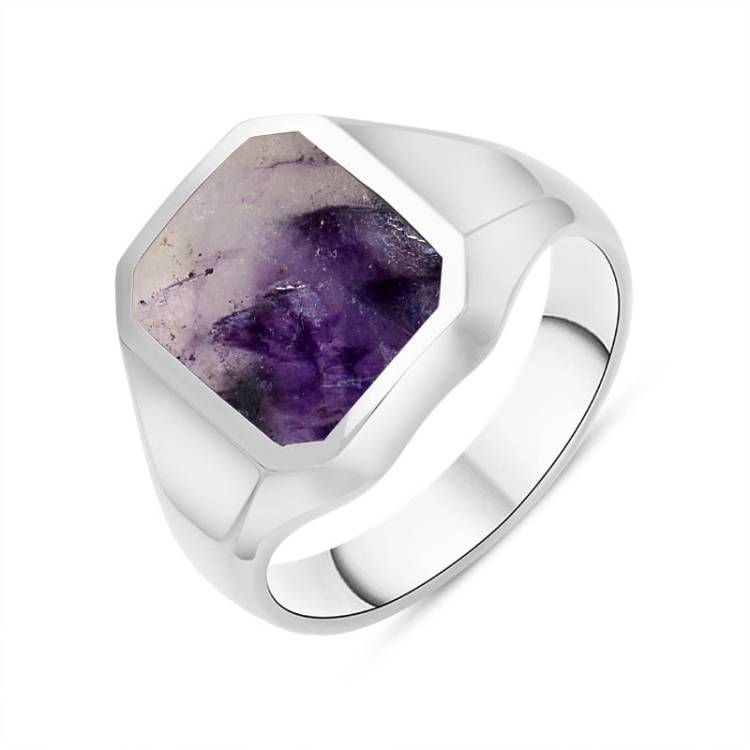 Sterling Silver Blue John Cut Corner Signet Ring - Silver