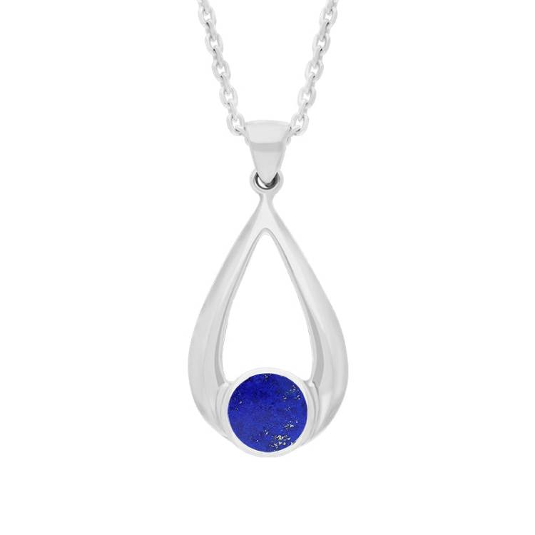 Sterling Silver Lapis Lazuli Teardrop Necklace - Silver