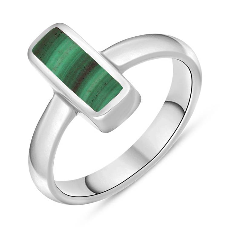 Sterling Silver Malachite Slim Oblong Ring - Silver