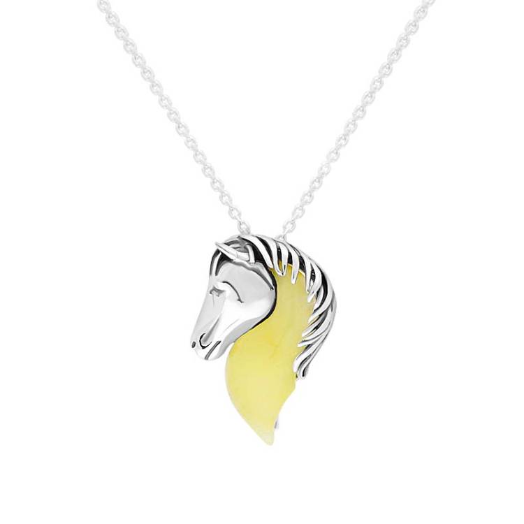Sterling Silver Milky Amber Medium Horse Head Necklace - Option1 Value Silver