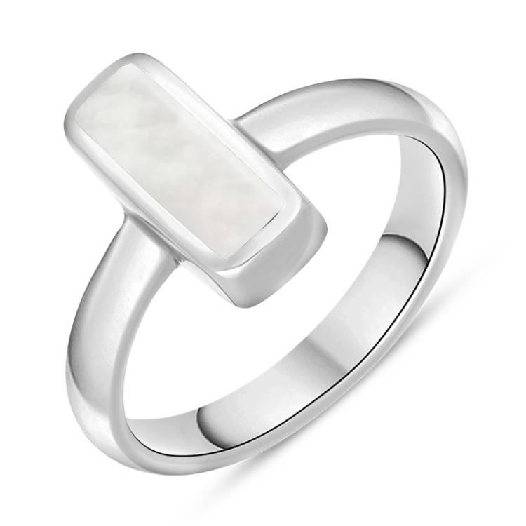 Sterling Silver Mother of Pearl Slim Oblong Ring - Silver