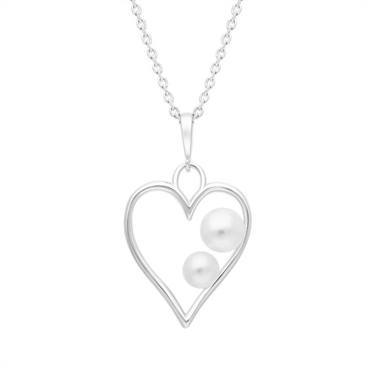 Sterling Silver Pearl Heart Necklace D - Silver