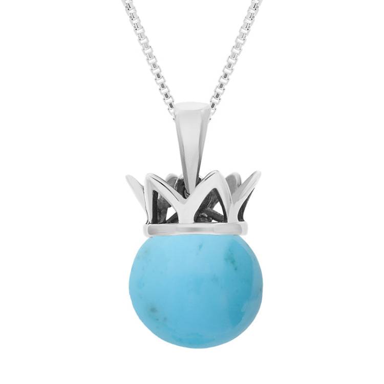 Sterling Silver Turquoise Royal Coronet 11mm Bead Pendant - Silver