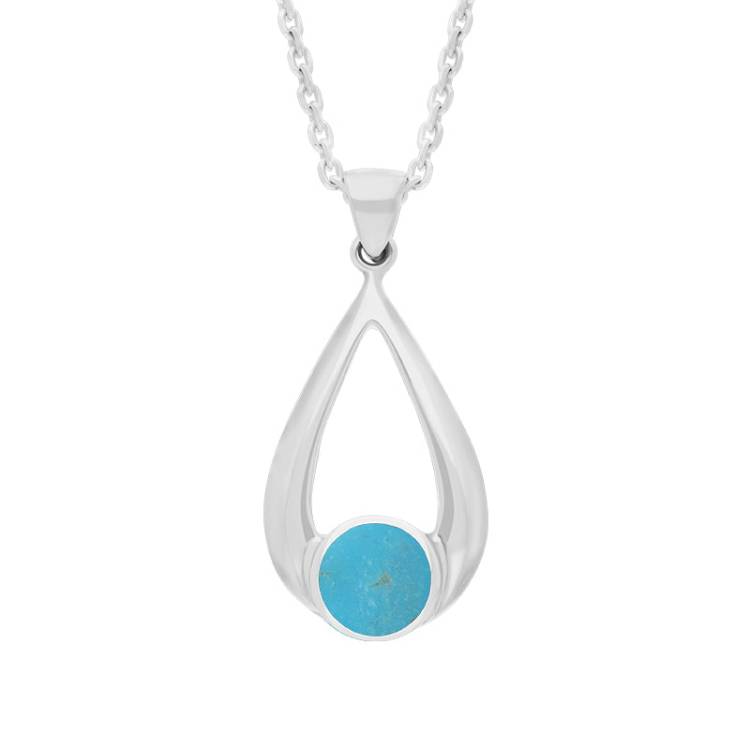 Sterling Silver Turquoise Teardrop Necklace - Silver