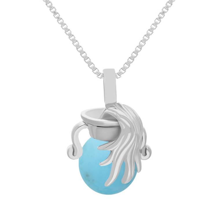 Sterling Silver Turquoise Zodiac Aquarius 8mm Bead Pendant - Silver