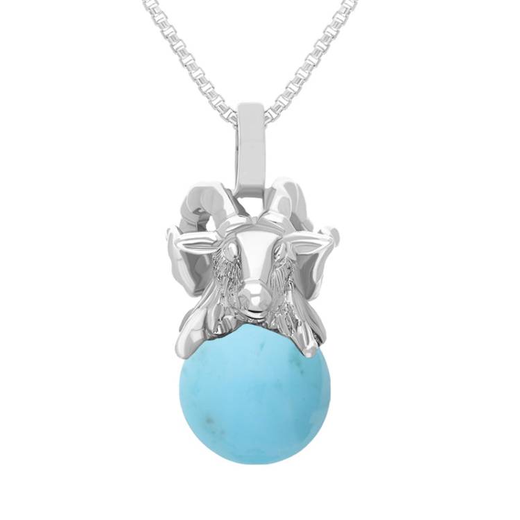 Sterling Silver Turquoise Zodiac Aries 8mm Bead Pendant - Silver
