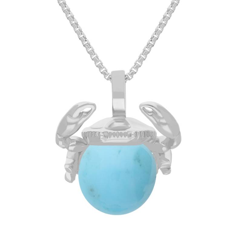 Sterling Silver Turquoise Zodiac Cancer 8mm Bead Pendant - Silver