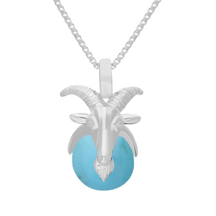 Sterling Silver Turquoise Zodiac Capricorn 9mm Bead Pendant - Silver