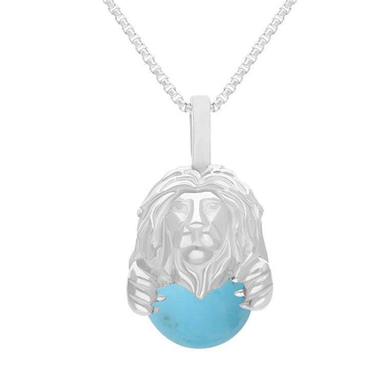 Sterling Silver Turquoise Zodiac Leo 10mm Bead Pendant - Silver