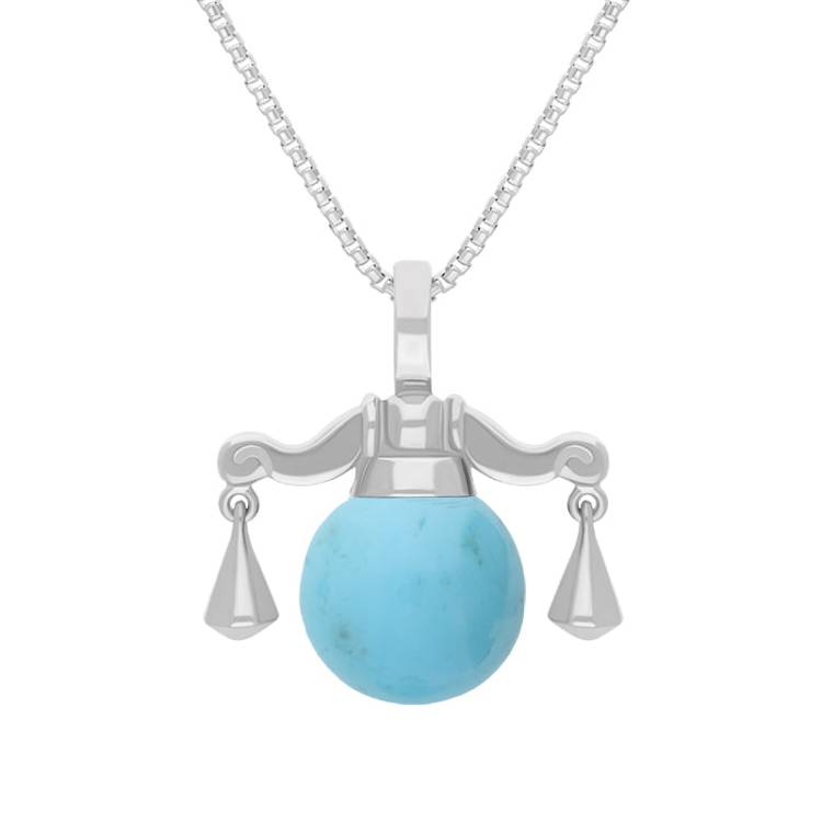 Sterling Silver Turquoise Zodiac Libra 8mm Bead Pendant - Silver