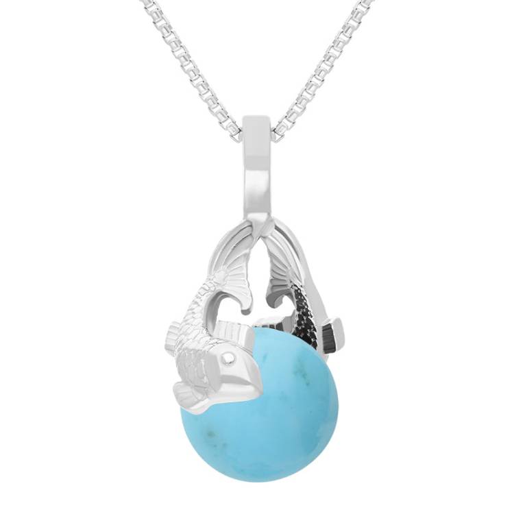Sterling Silver Turquoise Zodiac Pisces 8mm Bead Pendant - Silver