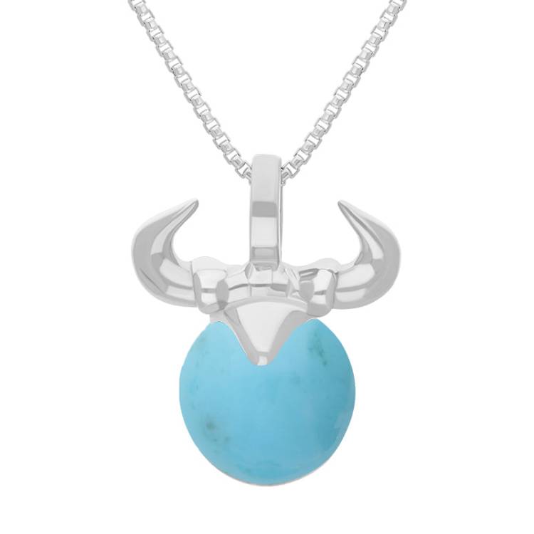 Sterling Silver Turquoise Zodiac Taurus 10mm Bead Pendant - Silver