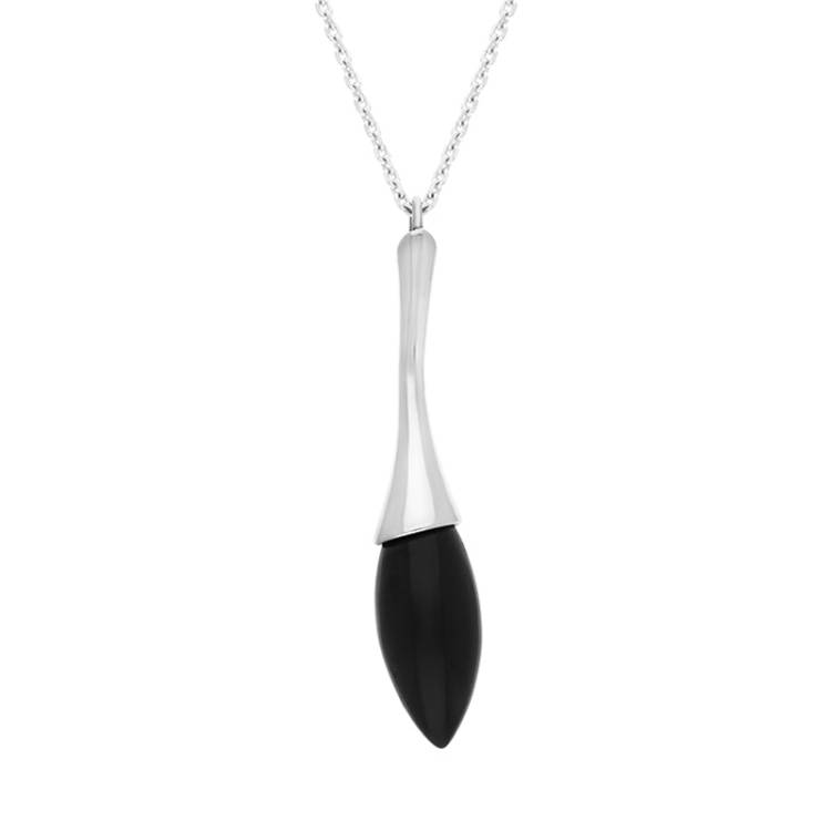 Sterling Silver Whitby Jet Capped Pear Drop Necklace - Silver