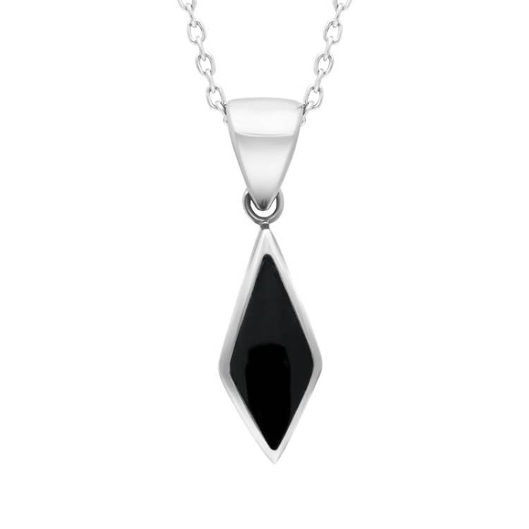 Sterling Silver Whitby Jet Dinky Diamond Necklace - Silver