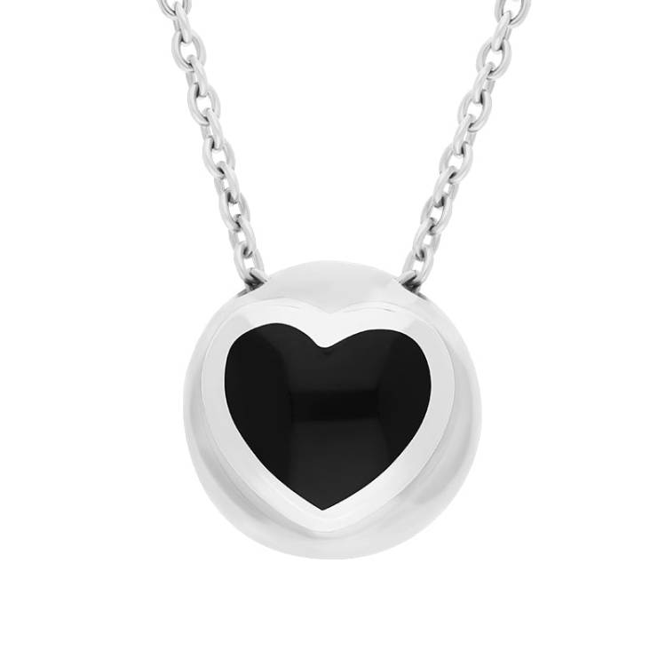 Sterling Silver Whitby Jet Heart Sphere Necklace - Silver