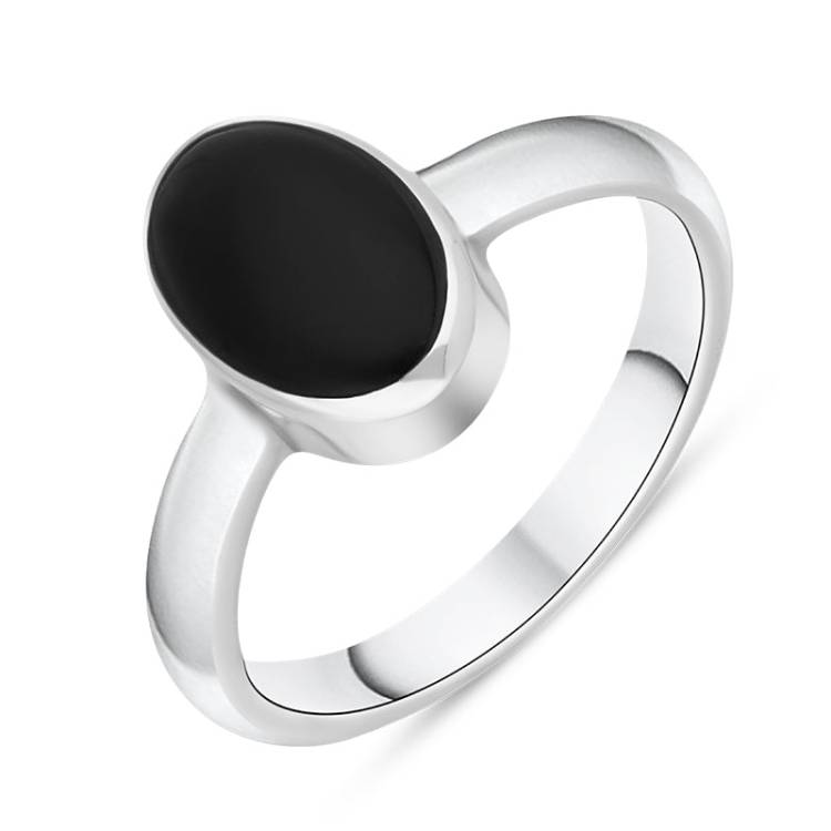 Sterling Silver Whitby Jet Heritage Oval Shaped Ring - Silver