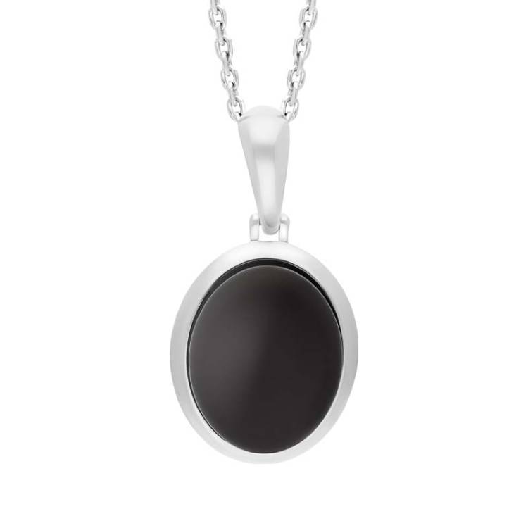 Sterling Silver Whitby Jet Oval Necklace