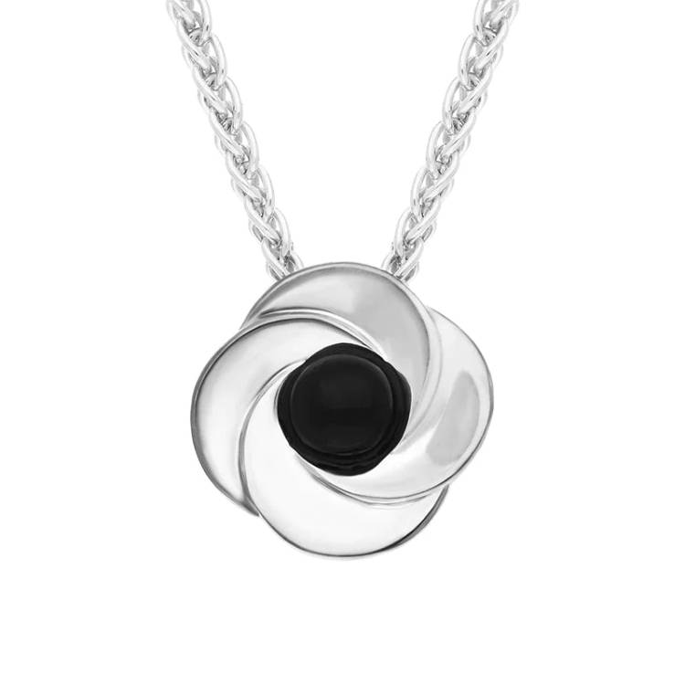 Sterling Silver Whitby Jet Stone Windmill Necklace - Silver