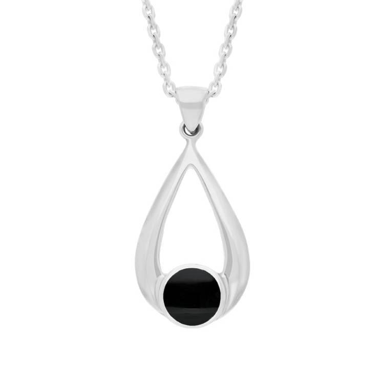 Sterling Silver Whitby Jet Teardrop Necklace - Silver