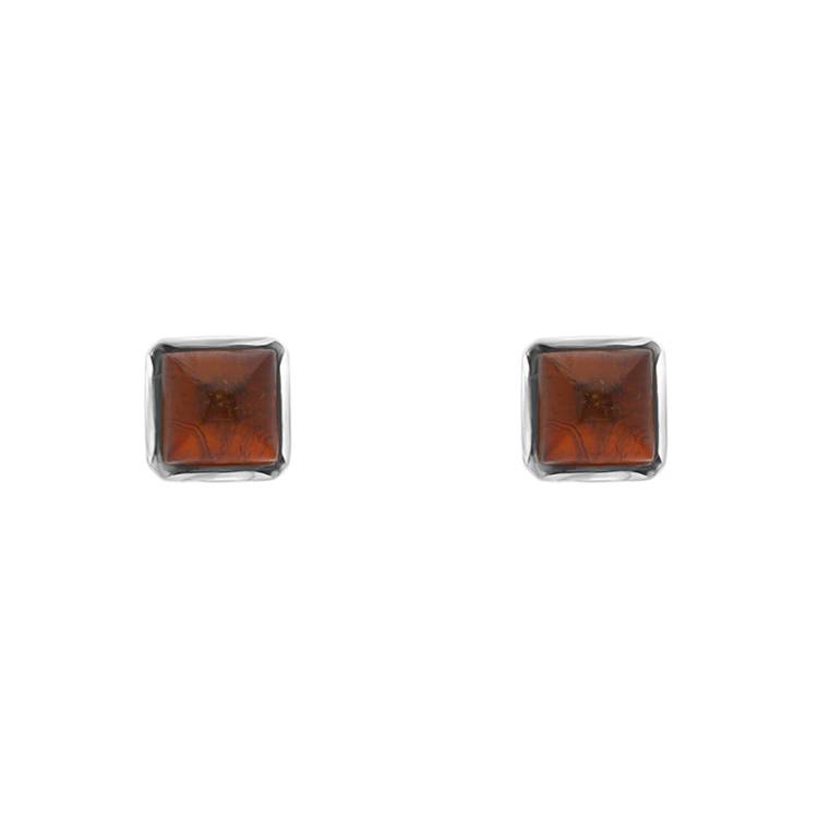 Sterling Silver Amber 4mm Square Stud Earrings D - Silver