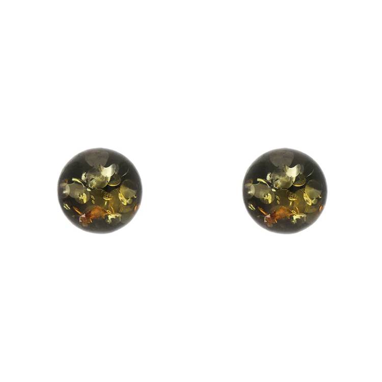 Sterling Silver Amber 6mm Domed Stud Earrings - Silver