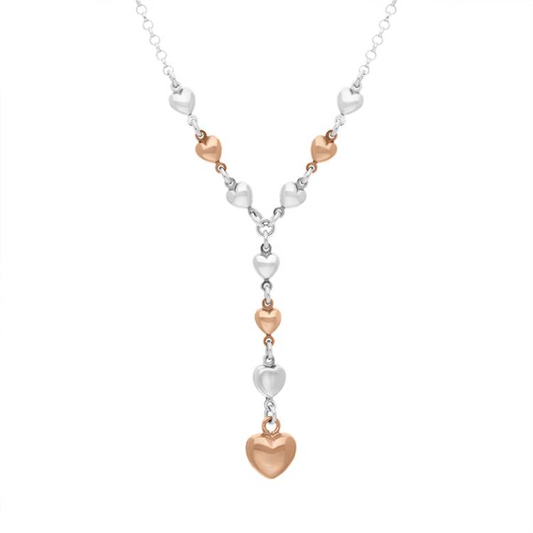 Sterling Silver Rose Gold Plated Heart Drop Necklace D - Silver