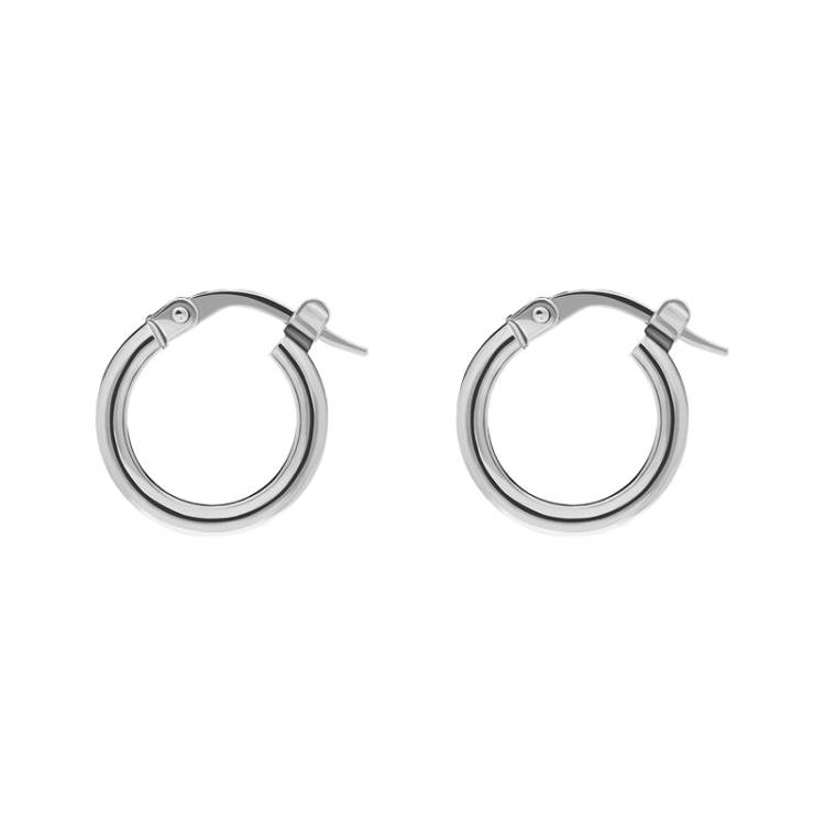 Sterling Silver Rhodium Plating Rounded Hoop Earrings D - Silver