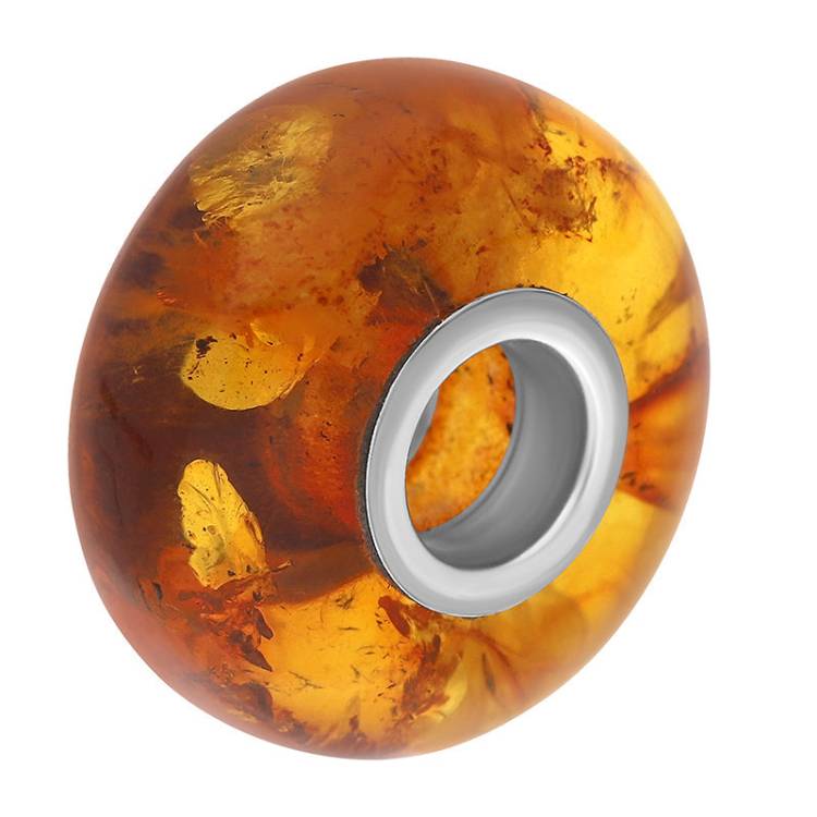 Sterling Silver Amber Smooth Bead Charm D - Silver