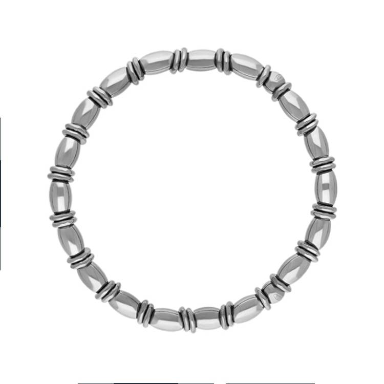 Sterling Silver Black Rhodium Oval Bead Jump Ring Bracelet - Silver