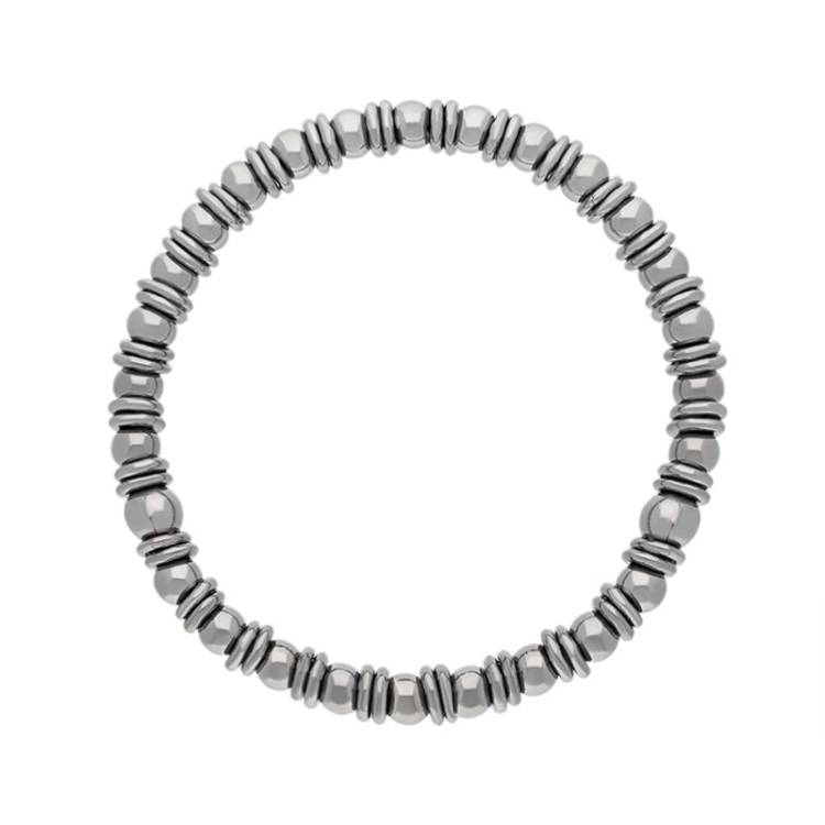 Sterling Silver Black Rhodium Round Bead Jump Ring Bracelet - Silver