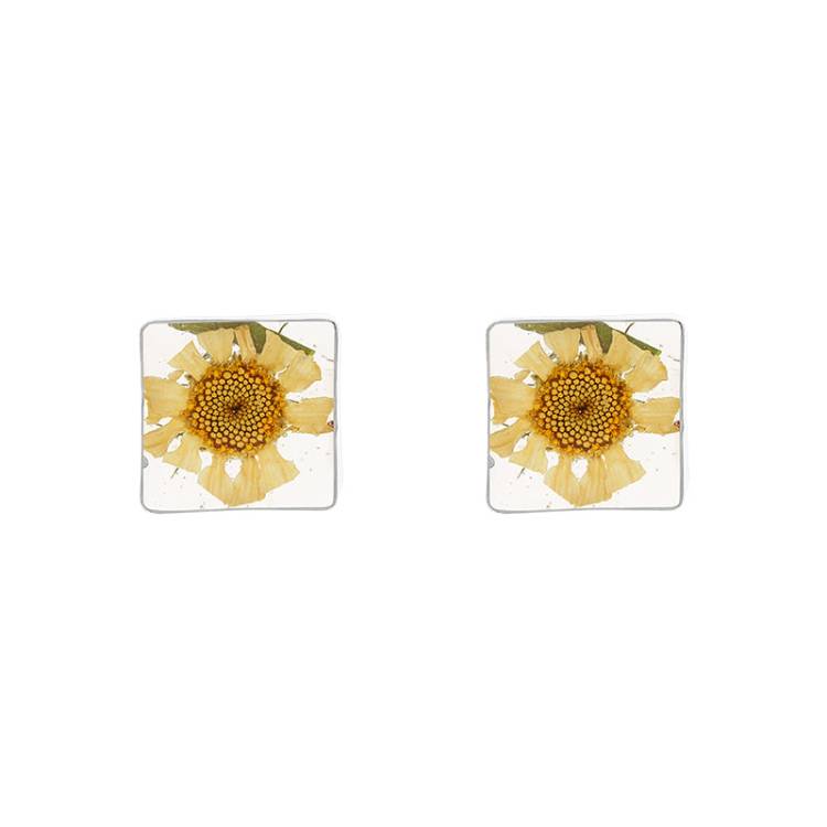 Sterling Silver Flower Square Stud Earrings D - Silver