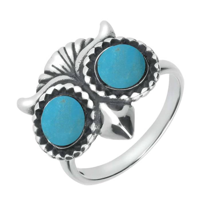 Sterling Silver Turquoise Owl Eyes Ring - Silver