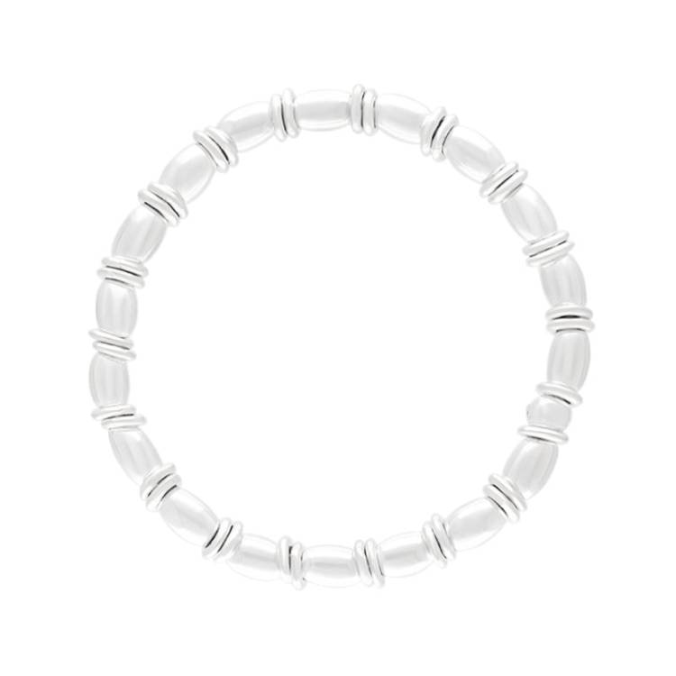 Sterling Silver White Oval Bead Jump Ring Bracelet - Silver
