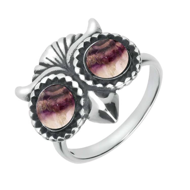 Sterling Silver Blue John Owl Eyes Ring - Silver