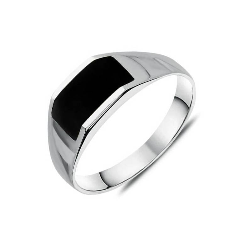 Sterling Silver Whitby Jet Cut Off Band Ring