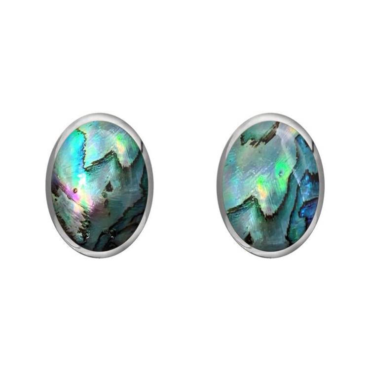 Sterling Silver Abalone 8 x 6mm Classic Medium Oval Stud Earrings