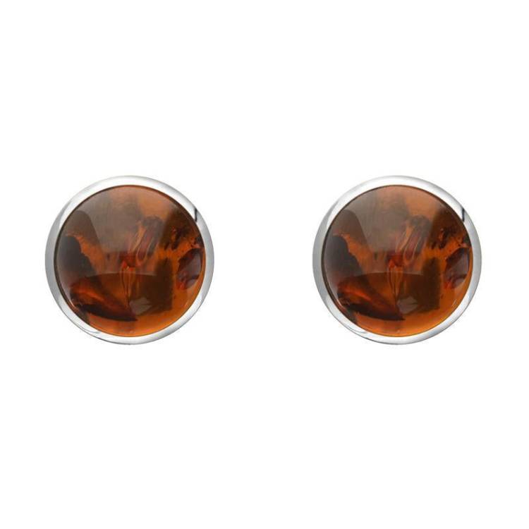 Sterling Silver Amber 6mm Classic Medium Round Stud Earrings
