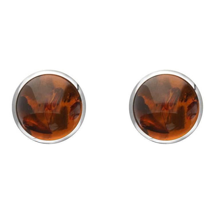 Sterling Silver Amber 8mm Classic Large Round Stud Earrings