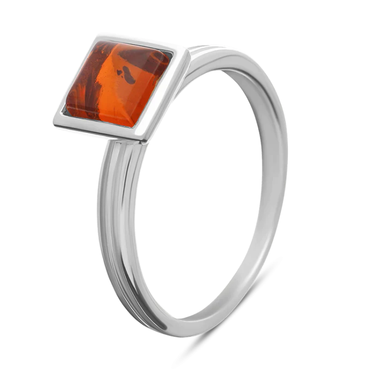 Sterling Silver Amber Square Stacking Ring