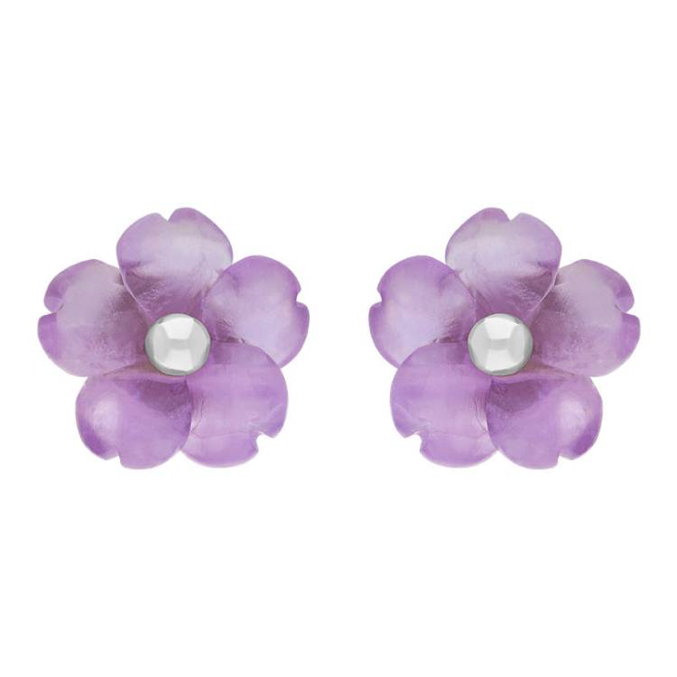 Sterling Silver Amethyst Tuberose 8mm Gypsophilia Stud Earrings - Silver