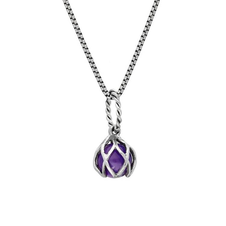 Sterling Silver Amethyst Emma Stothard Silver Darling 6mm Float Charm Necklace